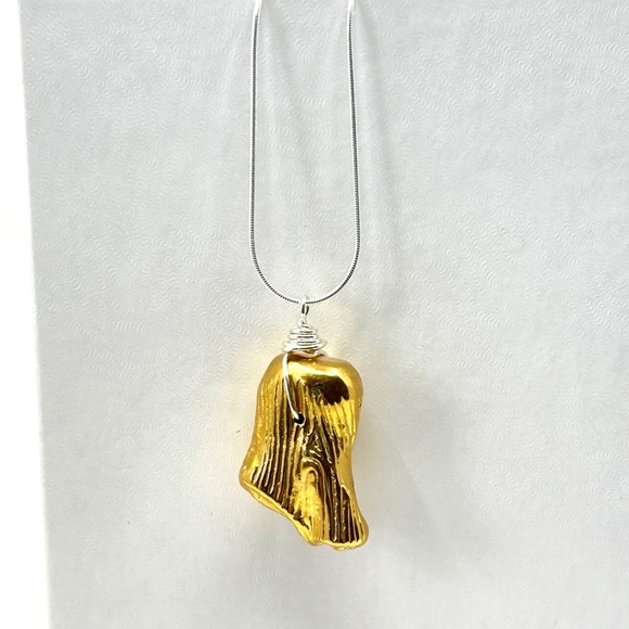 ARTISAN Gold Vermeil and Sterling Silver Wrapped Stone Pendant HANDMADE NWT - Picture 6 of 17